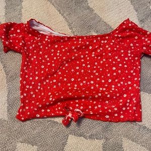 Red Floral Off-The-Shoulder Crop Top